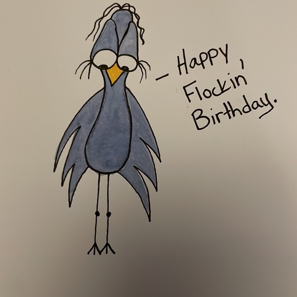 5 Printed Art Cards Happy Flockin’ Funny Birthday w Sad Bird Watercolour Prints - Picture 4 of 4